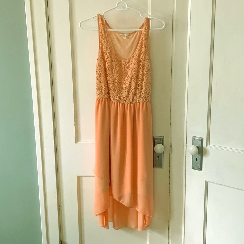 Coral Dress with Lace Top